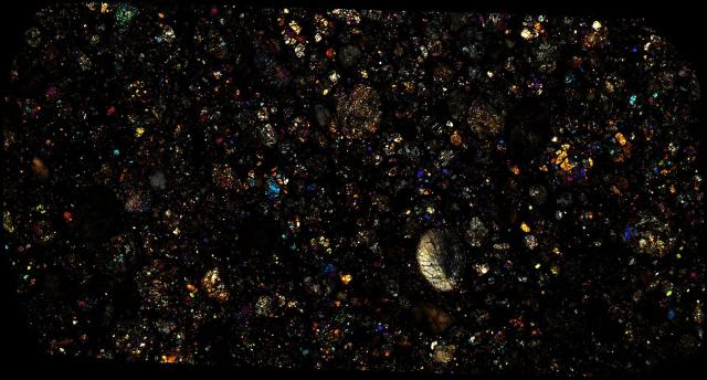 Northwest Africa (NWA) 5205 Meteorite Thin Section - XPL Pathscan Enabler.