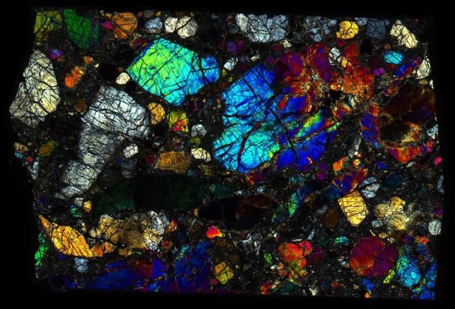 Northwest Africa (NWA) 7835 Meteorite Thin Section - XPL HDR Pathscan Enabler.
