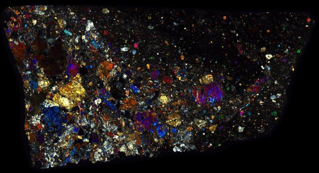 Northwest Africa (NWA) 10444 Meteorite Thin Section - XPL HDR Pathscan Enabler.