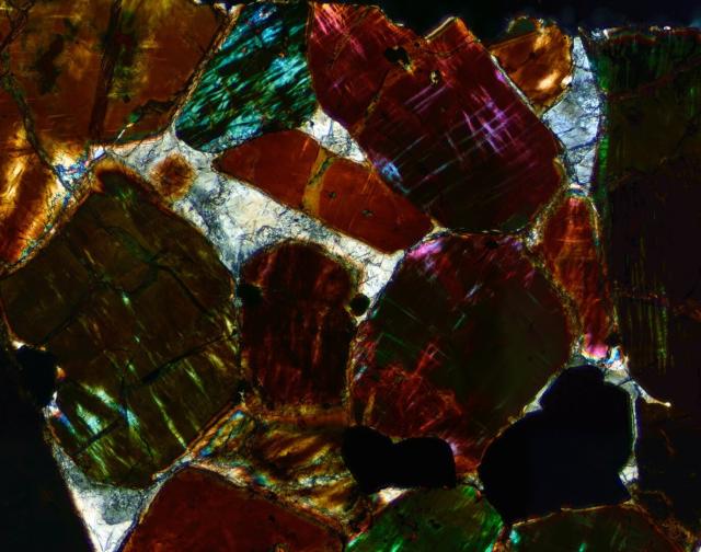 Northwest Africa (NWA) 2737 Meteorite Thin Section microphotograph.