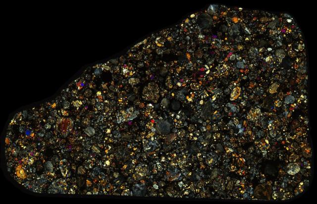 Northwest Africa (NWA) 4910 Meteorite Thin Section - XPL HDR Pathscan Enabler.