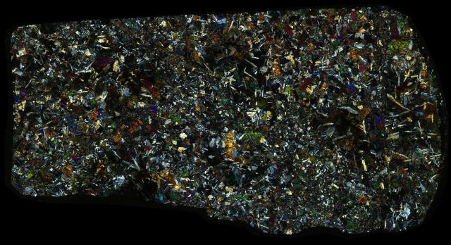 Northwest Africa (NWA) 5903 Meteorite Thin Section - XPL HDR Pathscan Enabler.