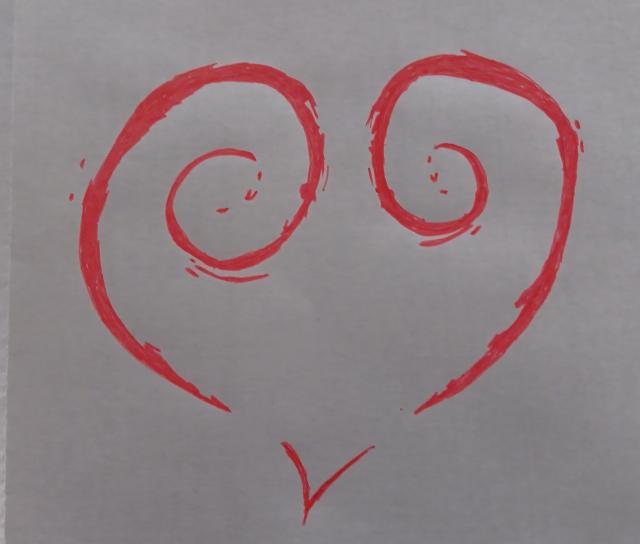 Two hand-drawn Debian spirals side by side, right one mirrored to remind of a heart shape.