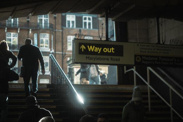 Photograph showing the exit of Baker Street station. 