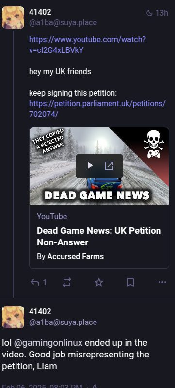 user @a1ba@suya.place claims i misrepresented the stop killing games petition