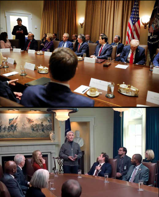 A scene from Don't Look Up, and an image from yesterday's cabinet meeting.