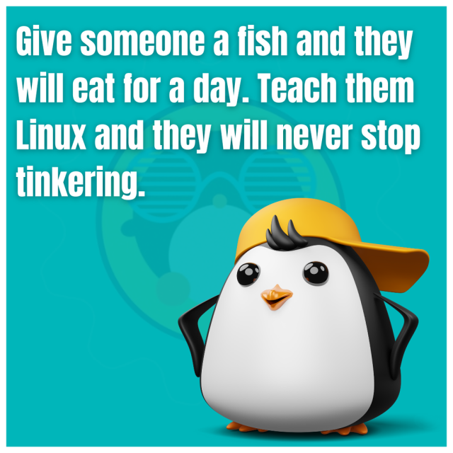 Give someone a fish and they will eat for a day. Teach them Linux and they will never stop tinkering.