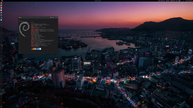 Screenshot of a GNOME 48 desktop with a terminal showing fastfetch output
