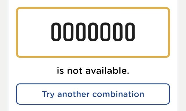 Qld TMR custom plate website. the plate "0O00O00" is not available.