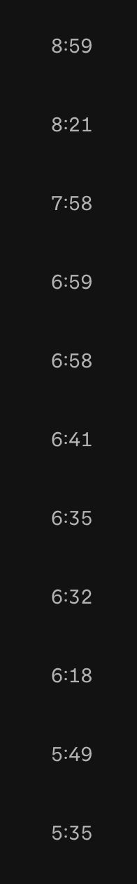 screenshot of a spotify playlist column where all of the songs are 5, 6, 7 minutes long