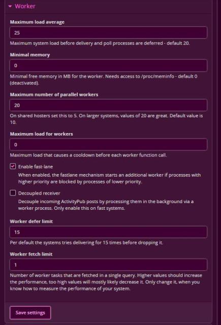 Friendica worker settings