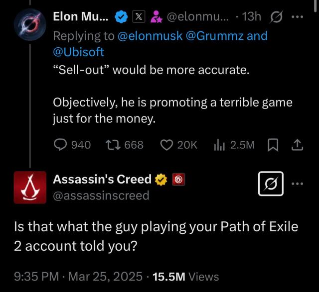 The official Assassin’s Creed account rinsing Elon Musk