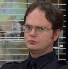 Dwight Schrute glaring at the camera in disappointment & disapproval