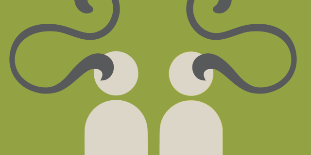 Two stylised figures representing connection against a green background