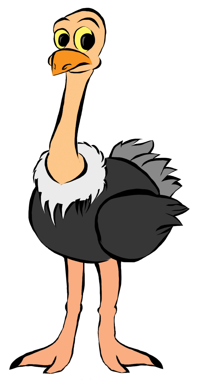 strauss, the strace ostrich. he looks concerned. simple "clipart" style with solid colours.