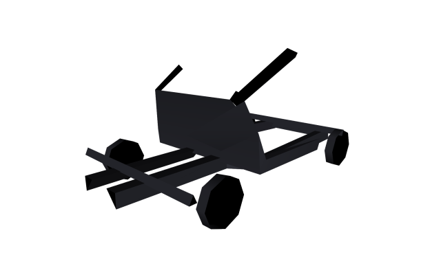 the detonated car model from the Simpsons hit and run video game. it's a surprisingly low poly black frame of a car