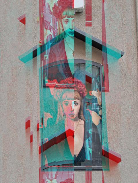 Picture of a religious figure on a church, glitched