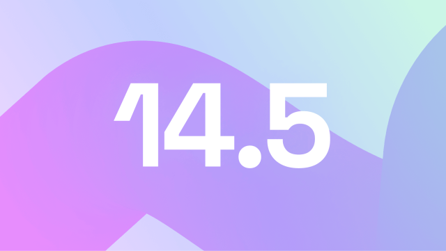 14.5 white lettering on purple, blue gradient background