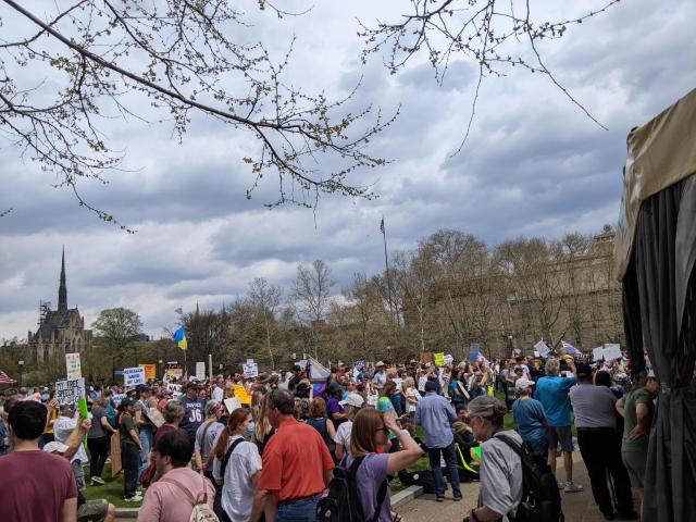 Crowd outside schenley plaza