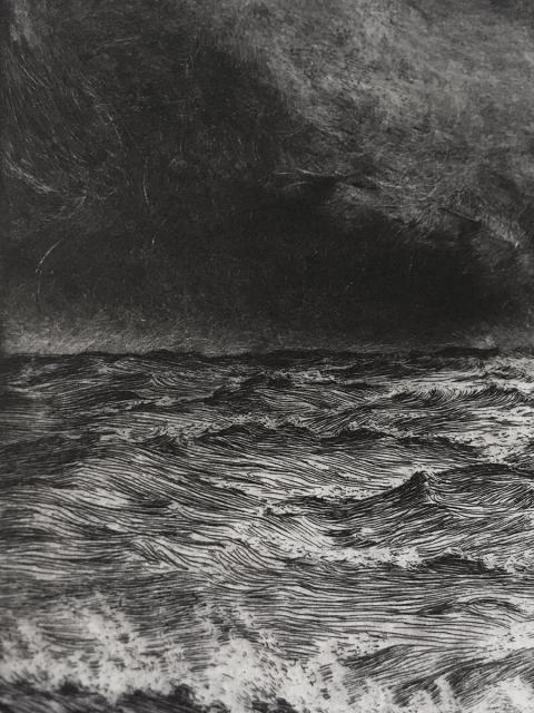 Closeup of a line-etching printed off a zinc plate