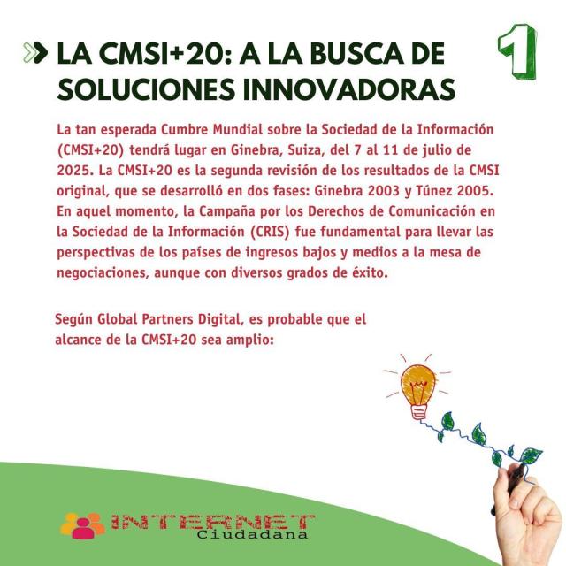Cartel descriptivo sobre la CMSI+20: a la busca de soluciones innovadoras