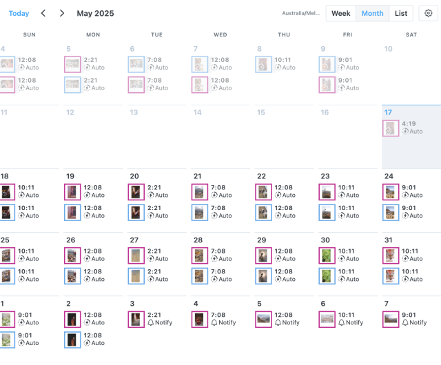 Screenshot from Later, which lets me queue up dozens of posts so I can ignore IG for another month or two.