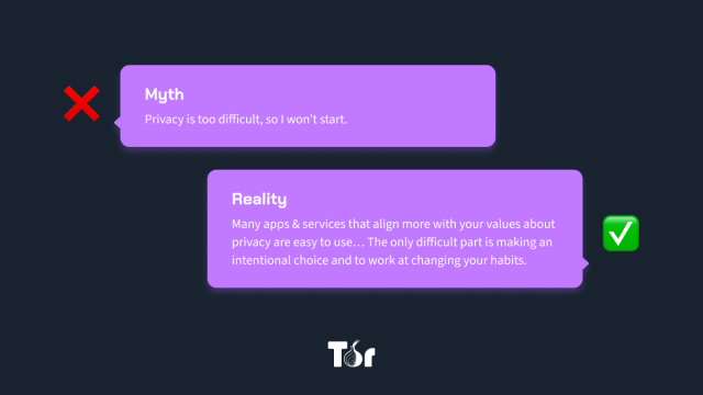 Myth: Privacy is too difficult, so I won't start.

Reality: Many apps & services that align more with your values about privacy are easy to use... The only difficult part is making an intentional choice and to work at changing your habits. 