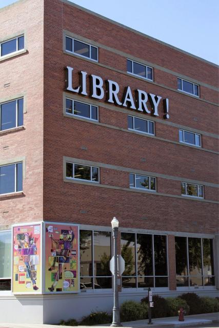 The public library in Boise, Idaho, which has a sign with an exclamation after the word Library 
