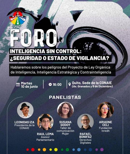 Cartel del Foro Inteligencia sin Control: ¿Seguridad o Estado de Vigilancia?
Martes 10 de junio, a las 4pm de Ecuador