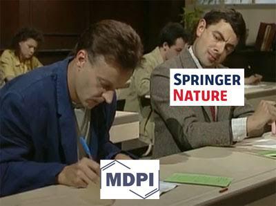 Mr Bean "copying" meme

MDPI writes, Springer Nature copies