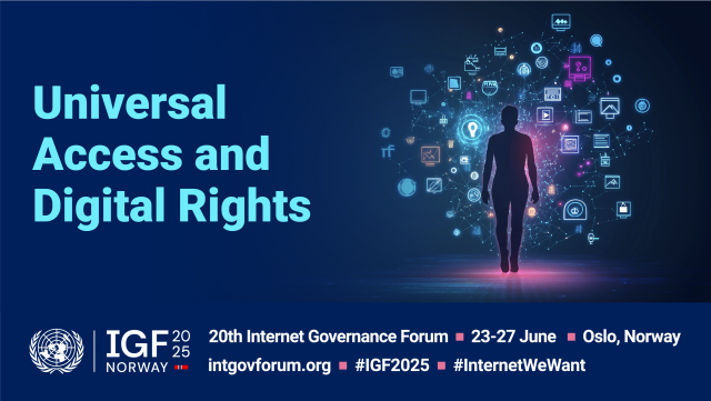 Universal Access and Digital rights. Silhouette of a person surrounded by floating apps on a dark background.