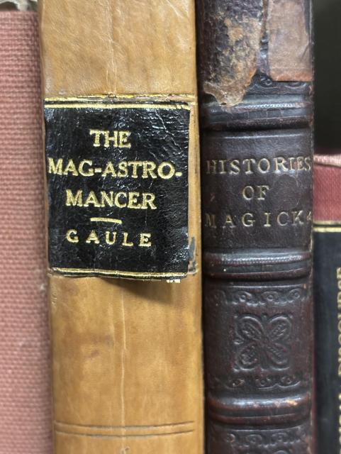 Spines of two 17th century books “The Mag-Astro-Mancer” and “Histories of Magick