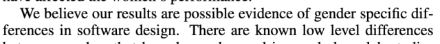 We believe our results are possible evidence of gender specific differences in software design