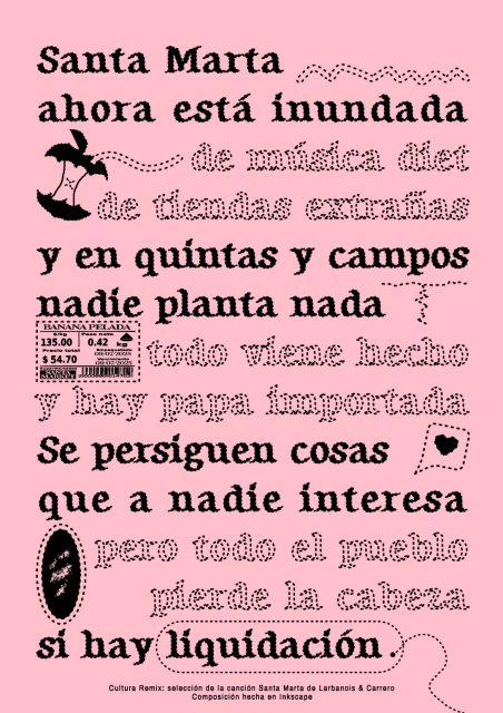 Página del fanzine, afiche inspirado en la letra de la canción Santa Marta de Larbanois & Carrero