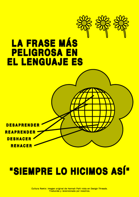 Página del fanzine, la frase más peligrosa en el lenguaje es "siempre lo hicimos así"