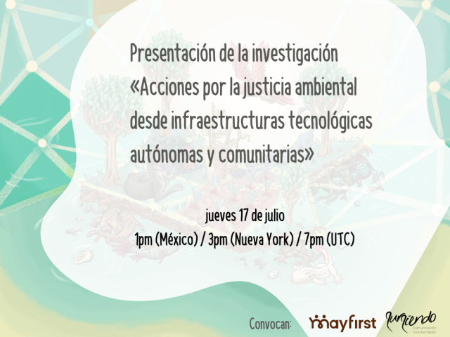Invitación para presentación de investigación sobre infraestructuras tecnológicas de sursiendo y may first