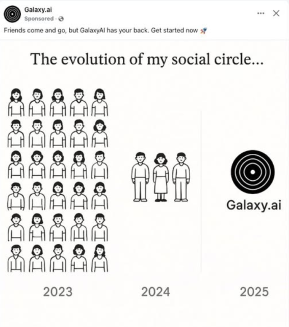 an advert for samsung galaxy AI, the AI has replaced all 'my' friends