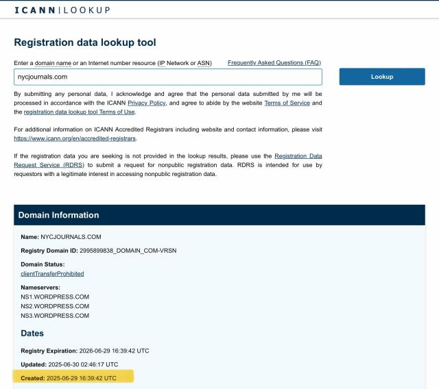 Icann Lookup screenshot