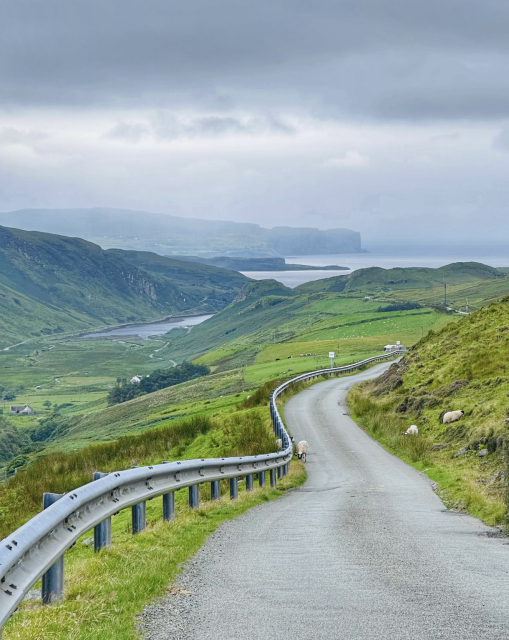 “Minginish (Scottish Gaelic: Minginis) is a peninsula on the Isle of Skye in Scotland. It is situated on the west coast of the island and runs from Loch Scavaig in the south (which separates Minginish from the Strathaird Peninsula), along the western coast of Skye to Loch Bracadale in the north west (which separates Minginish from the Duirinish Peninsula), to Loch Harport in the north east, and Glen Sligachan in the south east. It includes most of the peaks of the Cuillin hills including Sgurr Alasdair, the highest point on the island at 992 metres (3,255 ft).” The cliffs you can see in the misty distance are close on a thousand feet high... 