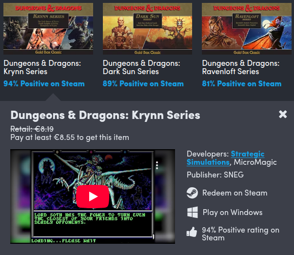 A screenshot from Humble Bundle and their Dungeons & Dragons Classic Collection, focused on the Krynn Series.
(Image: Humble Bundle/SNEG)