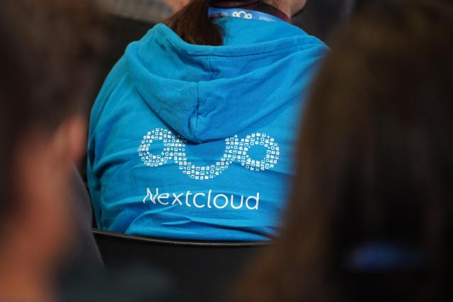 Nextcloud Community Conference 2025 — throwback pics: person in Nextcloud hoodie