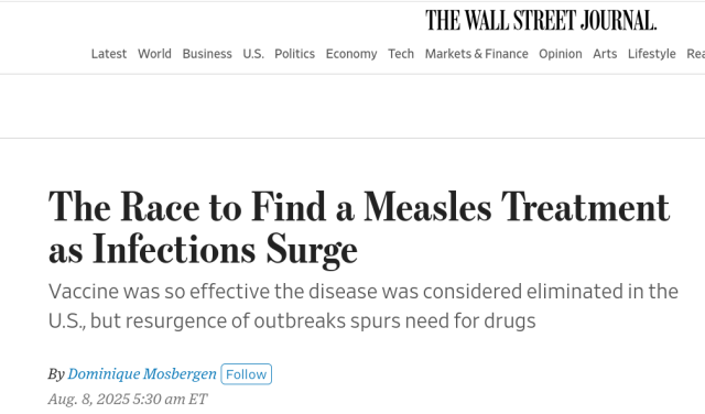 WSJ Journal: The Race to Find a Measles Treatment as Infections Surge