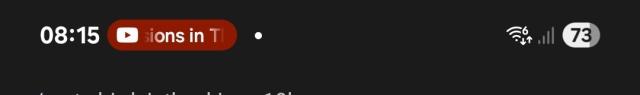 same as before, but the three notification icons are now replaced with a rounded pill that says "ions in T". everything else is cut off
