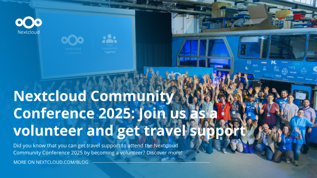 A group picture of last year's Nextcloud Community Conference. People are waving their hands. 