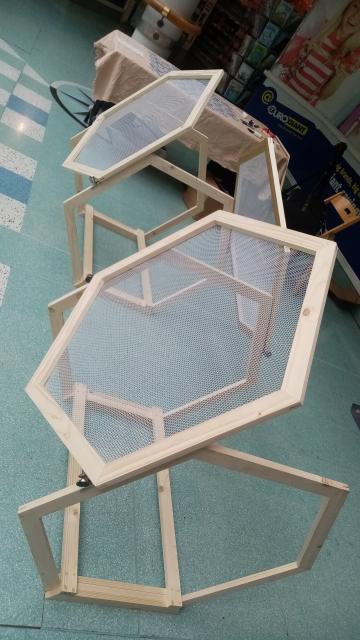 Art installation made from large hexagons in the corridor of a shopping centre