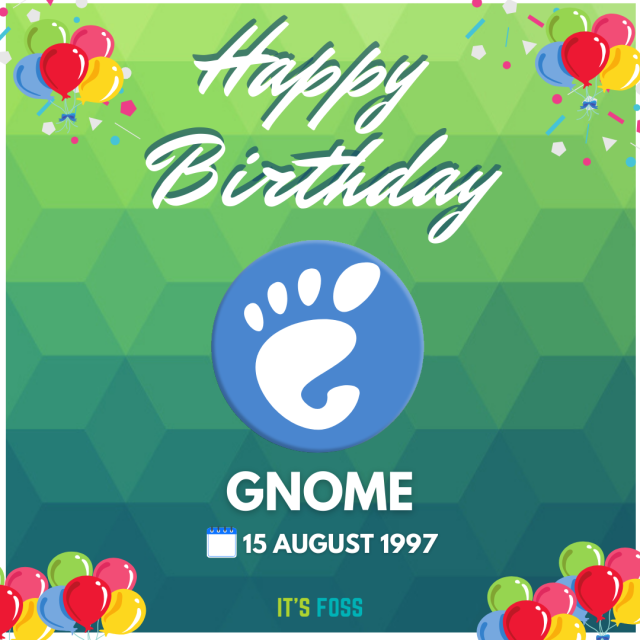 Happy Birthday, GNOME, 15 August 1997.

There are balloons in the corners of this image.