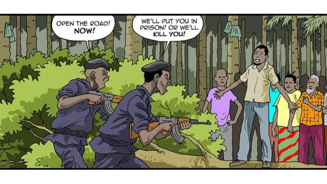 This powerful #comic is by Didier Kassai and Dieudonne Botoko Kendewa is about a community in the #Congo 🇨🇩 living next to the #Feronia #palmoil plantation. They faced #violence and #landgrabbing from this corporation. Take action! #Boycottpalmoil 🌴🩸☠️🚫https://palmoildetectives.com/2022/06/16/the-people-versus-feronia-fighting-palm-oil-agrocolonialism-in-the-congo/?utm_source=mastodon&utm_medium=Palm+Oil+Detectives&utm_campaign=publer 