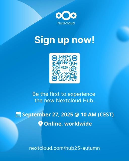 NextcloudHub 25 Autumn image with QR code — sign up to the launch