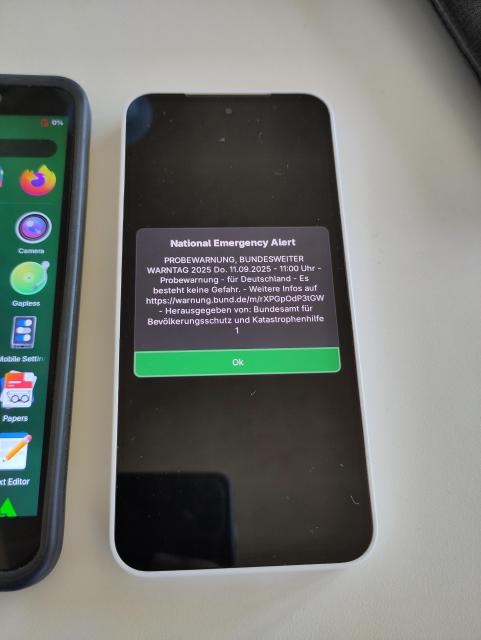 National emergency alert (test day in Germany) showing up on Phosh with some text in German