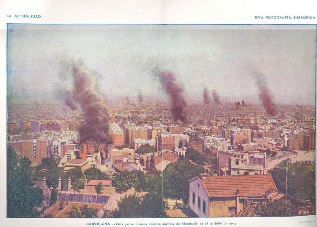 Photo montage of Barcelona during what is known as the Tragic Week of 1909